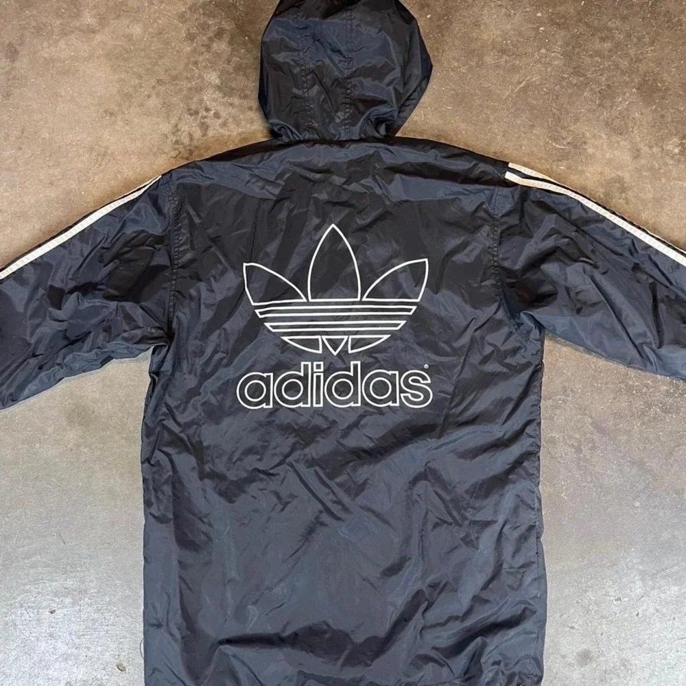 Vintage 90s Adidas black and white long windbreaker jacket men's XL